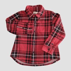 Faherty Legend Sweater Shirt  Boys Size 5 Red Plaid Stretch Long Sleeve